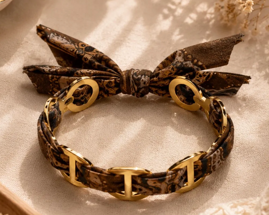 Bracelets chaîne dorée tressés tissu imprimé (3 modèles)