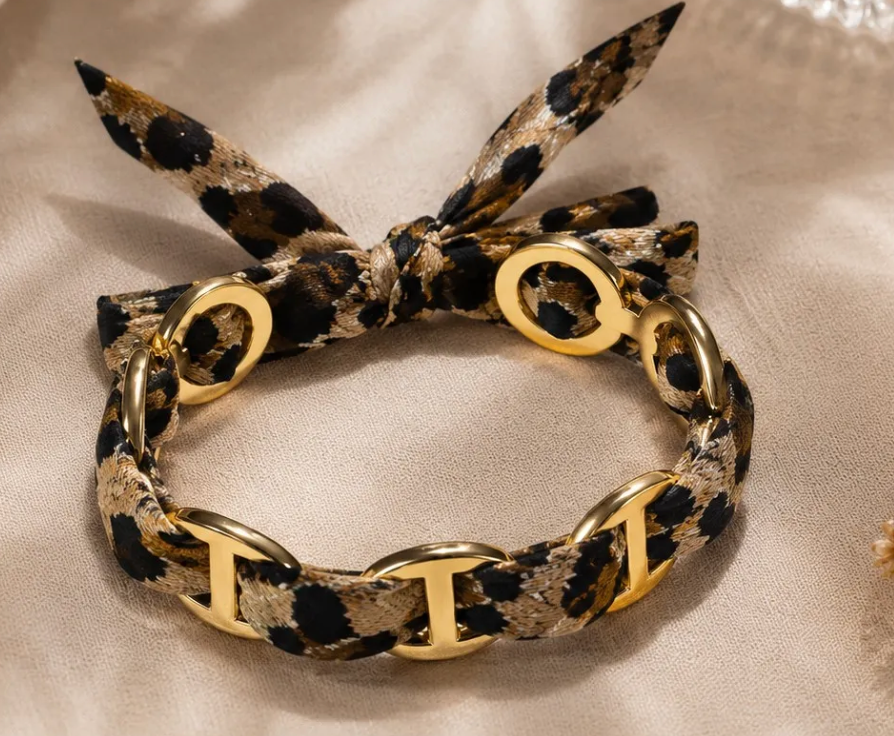 Bracelets chaîne dorée tressés tissu imprimé (3 modèles)
