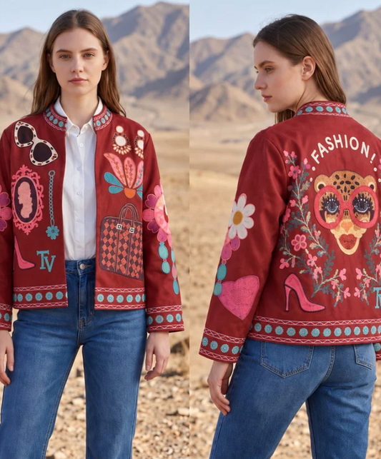 Veste effet daim imprimée avec deux poches - Taille unique 36 au 48 (3 couleurs)