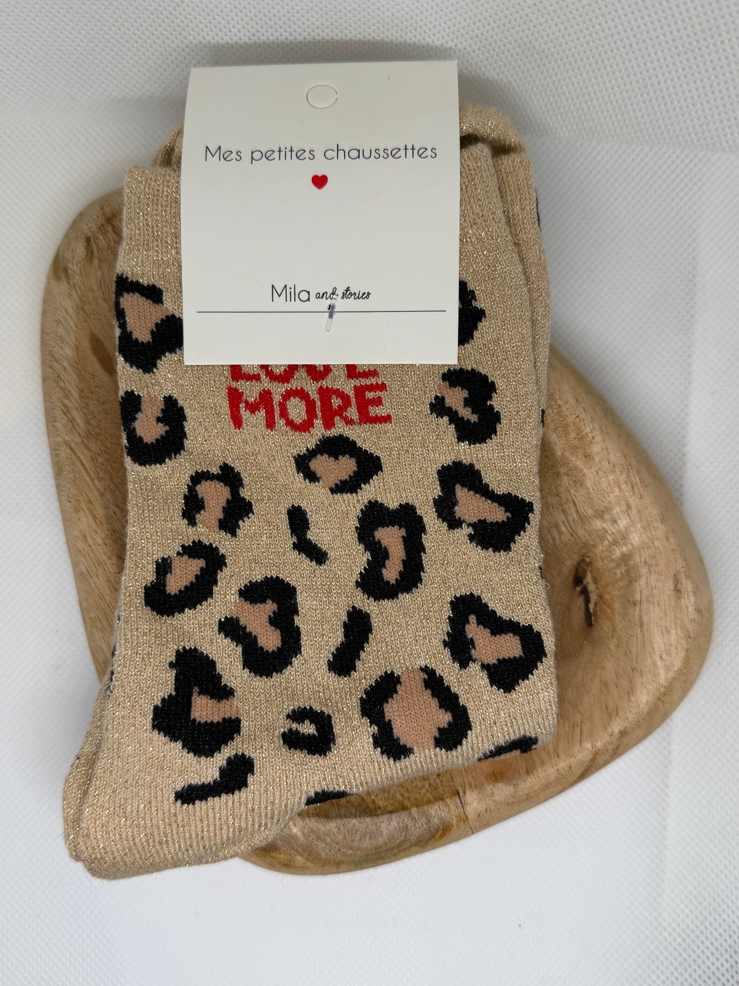 Chaussettes à paillettes léopard "Love More"- TU 36/40