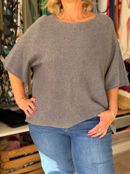Pull gris à manches 3/4 – Taille unique 36 au 46