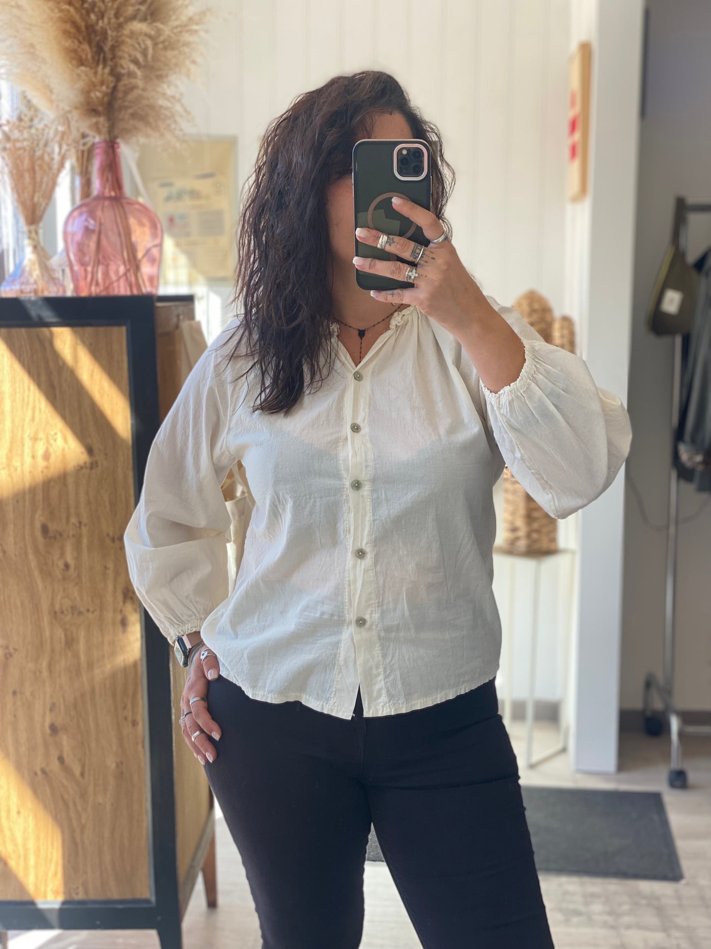 Blouse beige en coton – Taille unique 34-40