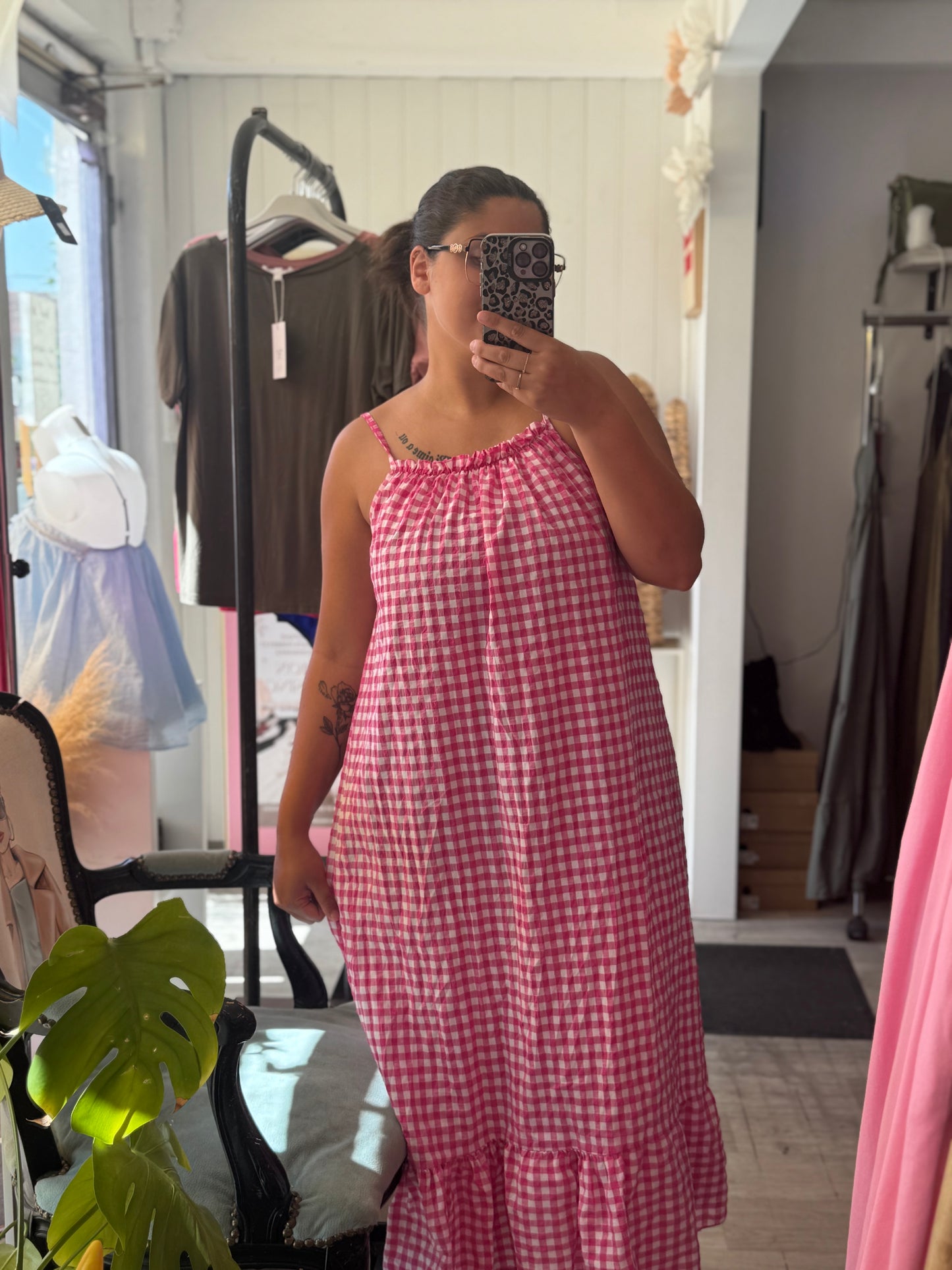 Robe maxi fines bretelles vichy - Taille unique 36-44 (2 couleurs)