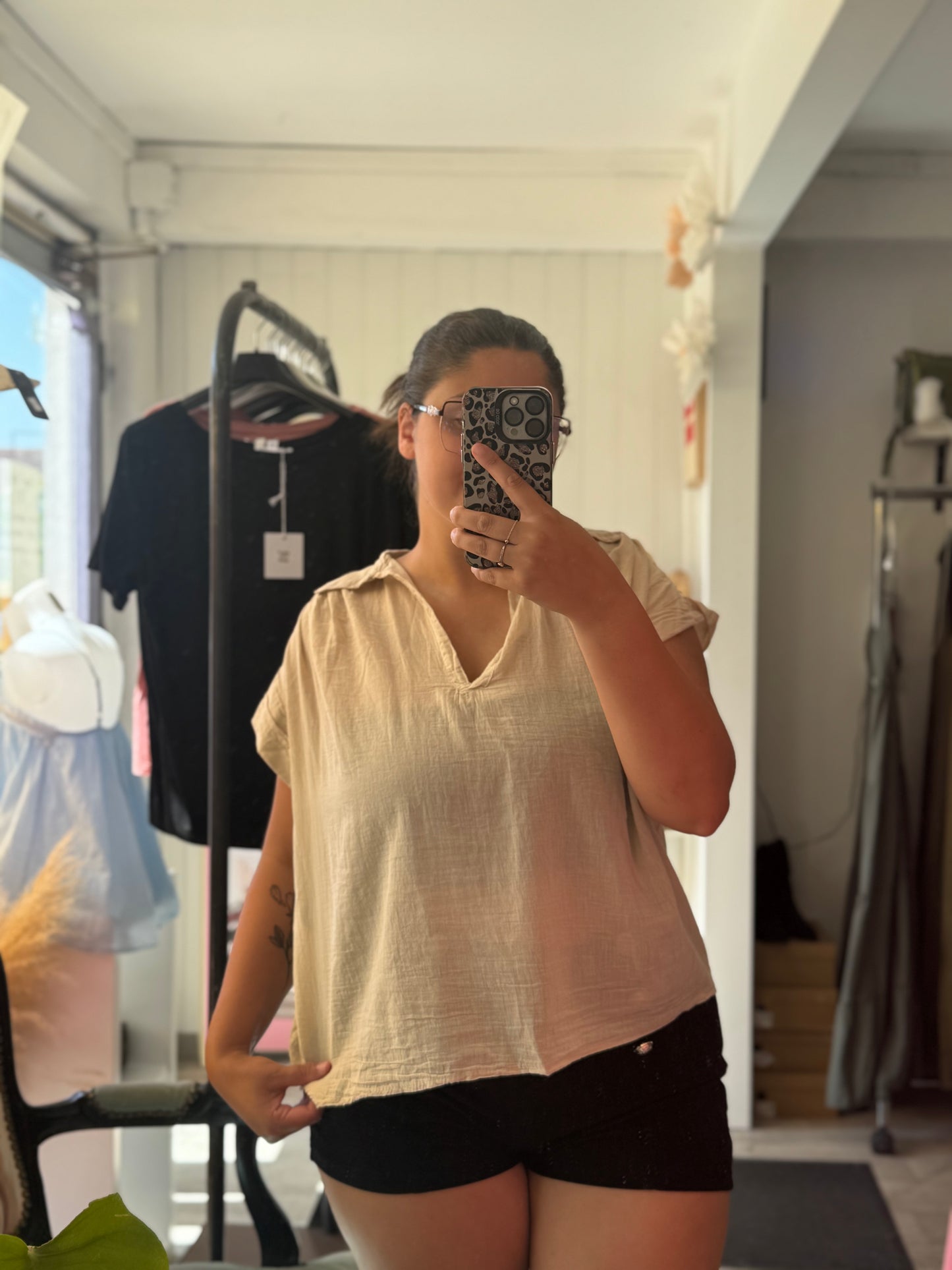 Haut gaze de coton beige - Taille unique 36-46