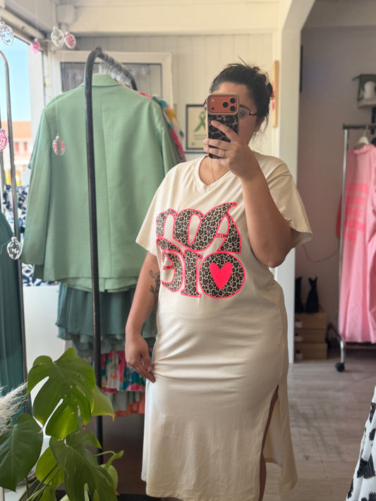 Robe t-shirt beige “AMORE” - Taille Unique 36-42
