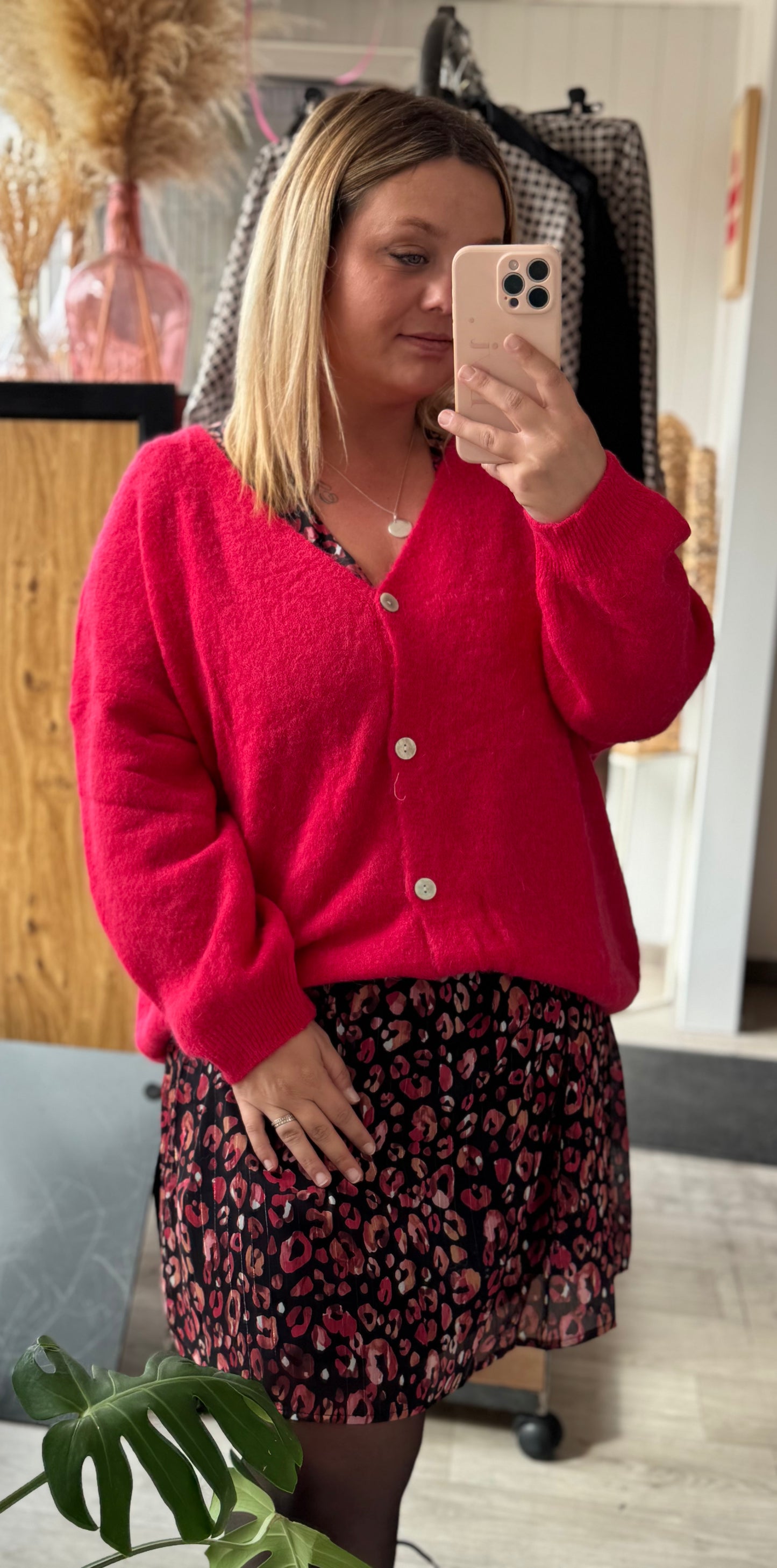 Gilet en Baby Alpaga - Rouge Framboise