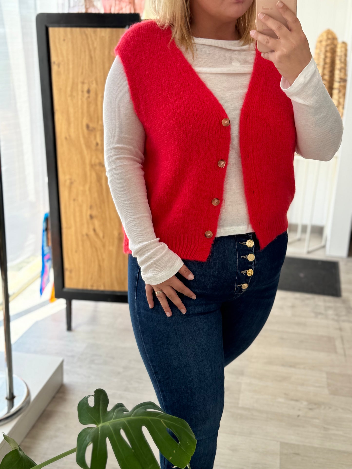 Gilet sans manches rouge – Taille unique 34 à 42