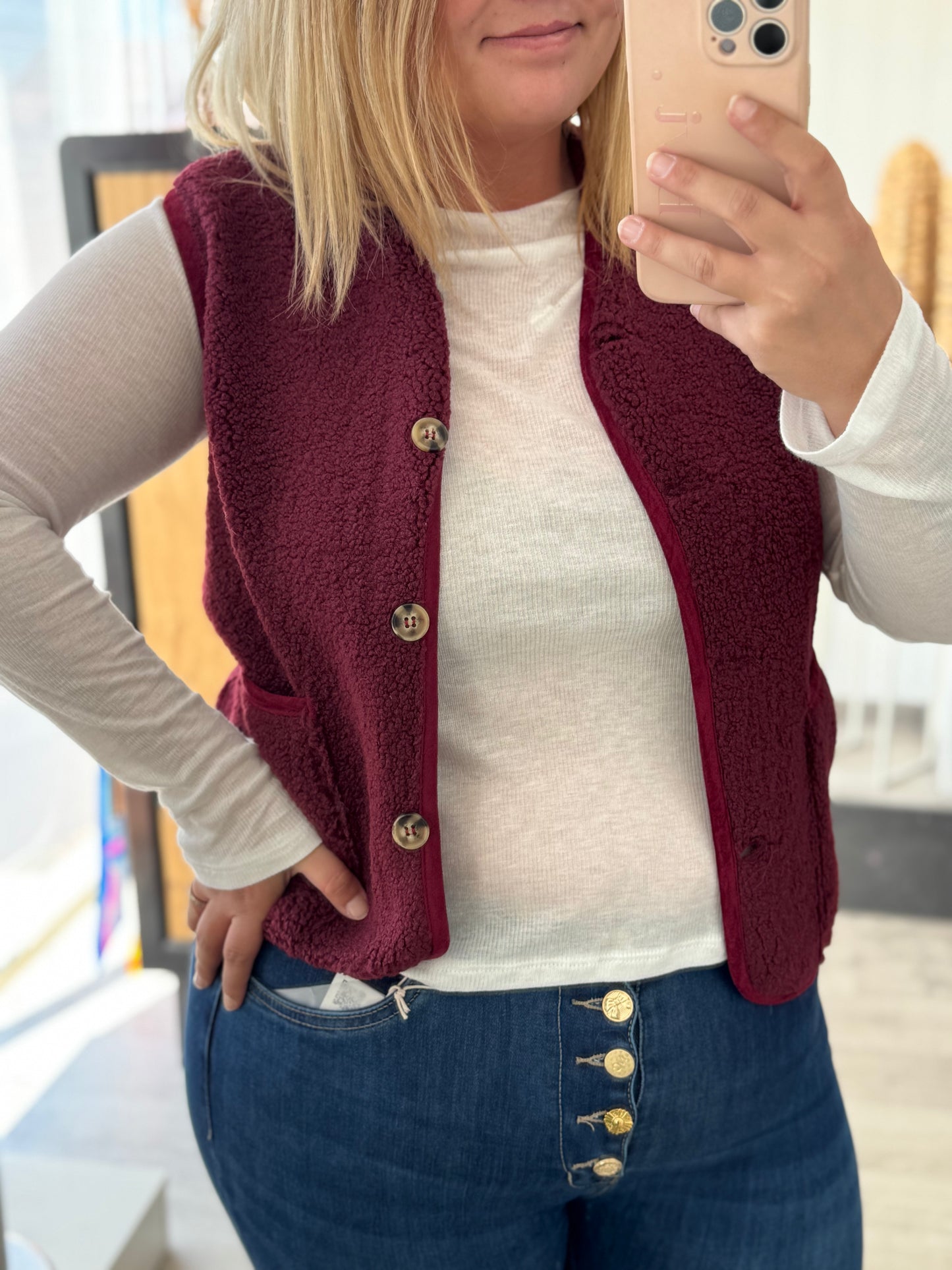 Gilet sans manches rouge bordeaux – Taille unique 34 à 44