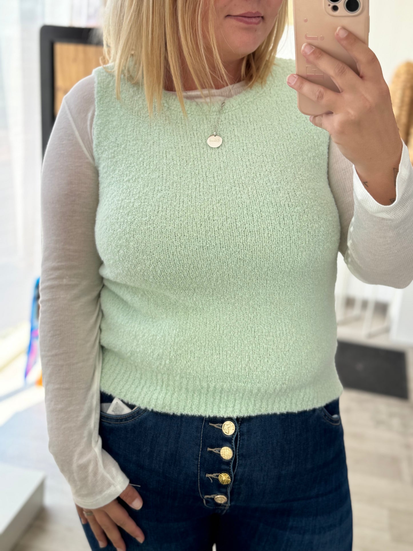 Pull sans manches vert – Taille unique 34 à 42