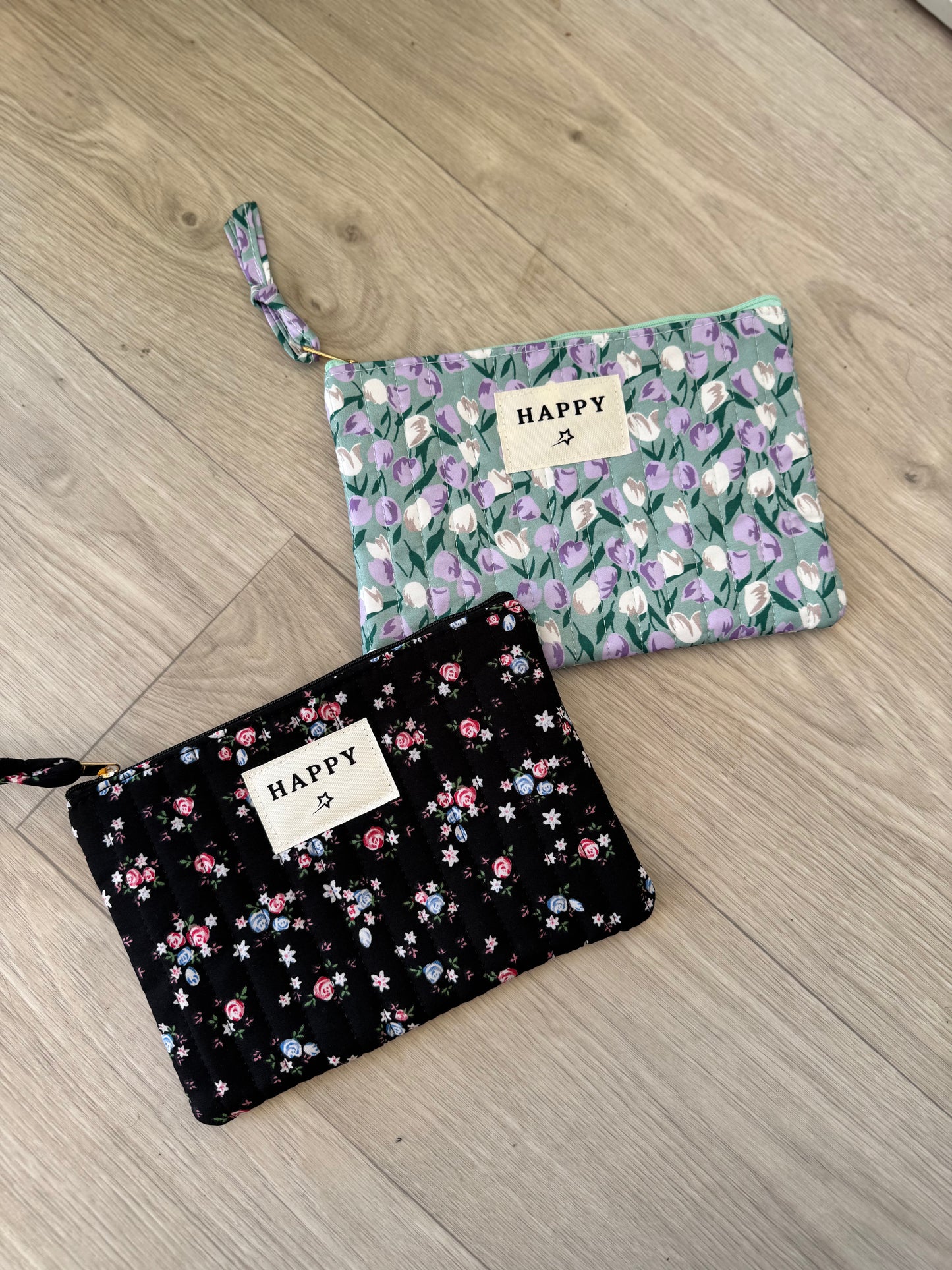 Grande pochette effet velours Happy (2 modèles)