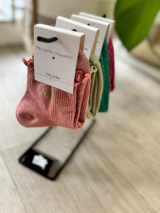 Chaussettes femme à paillettes avec motif cœur, 4 couleurs, TU 36/40