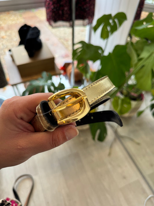 Ceinture femme en cuir doré, longueur 117 cm, style élégant