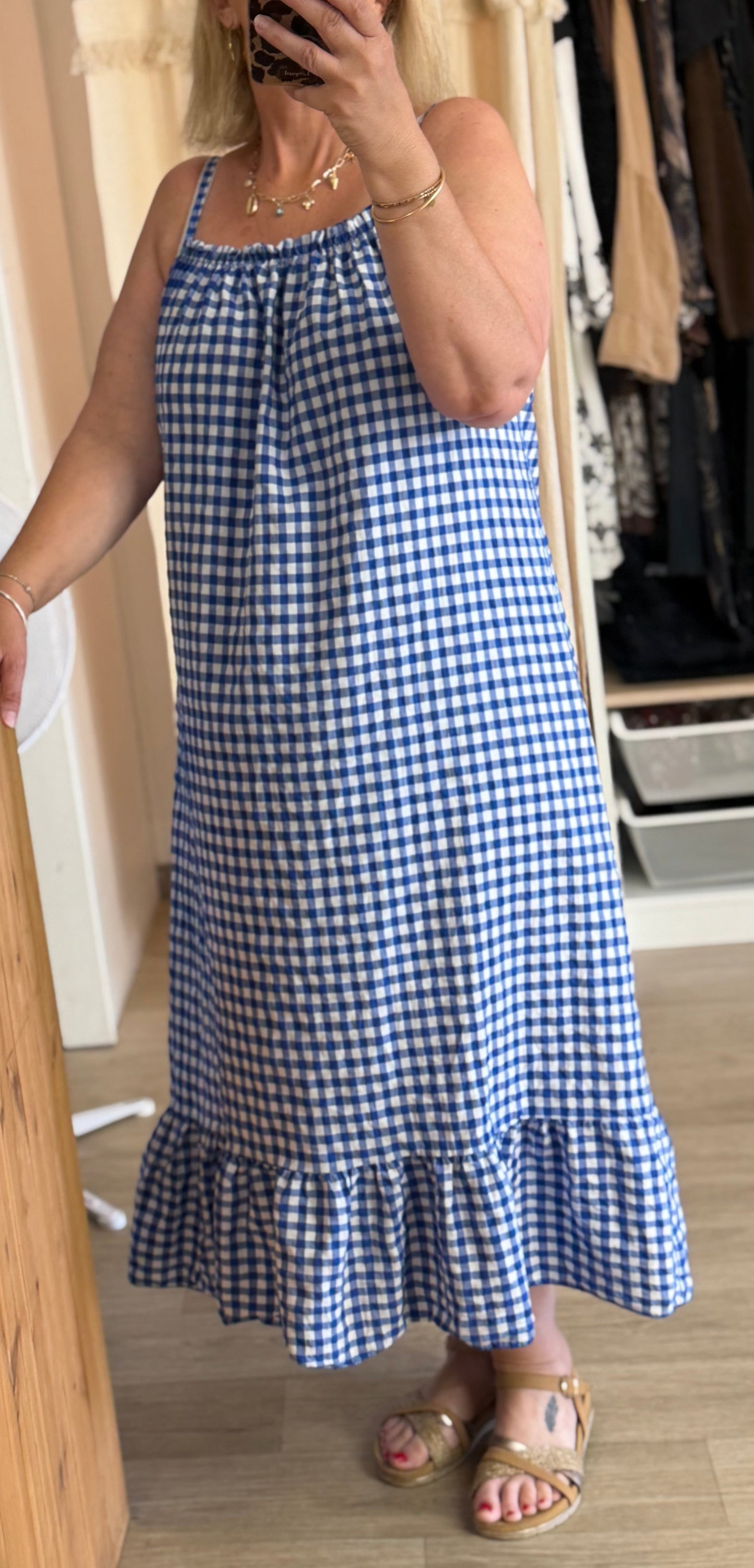 Robe maxi fines bretelles vichy - Taille unique 36-44 (3 couleurs)