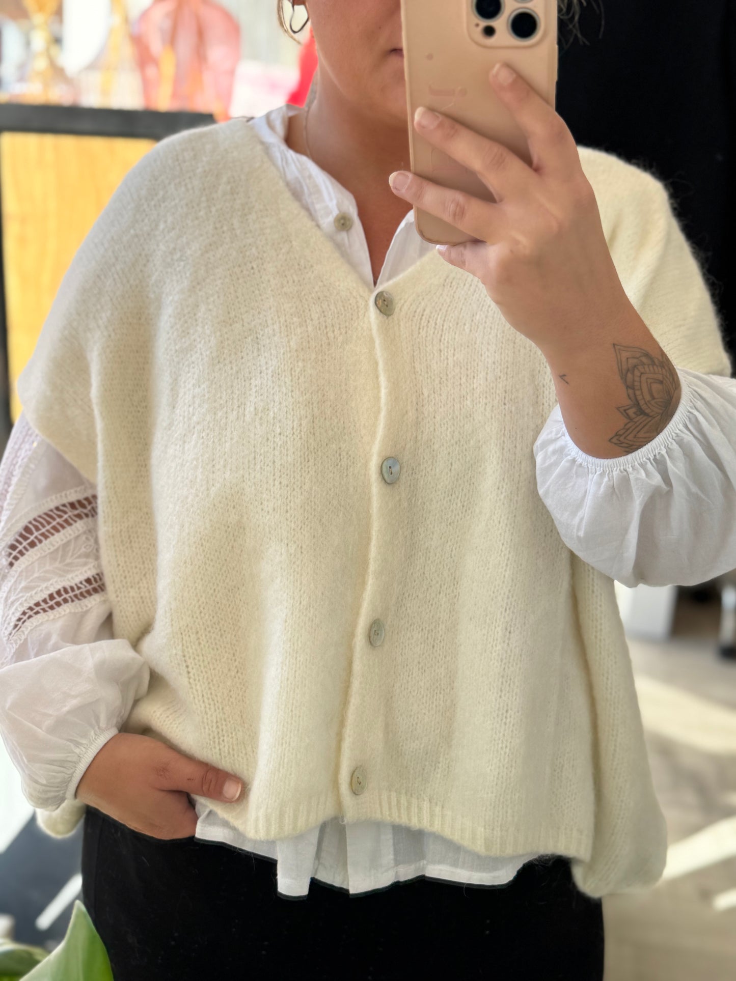 Gilet sans manches oversize col V – Taille unique 34/48 (3 couleurs)