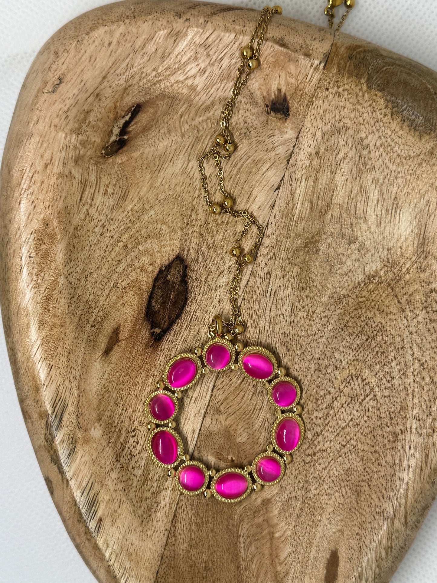 Collier en acier inoxydable avec pendentif rond rose