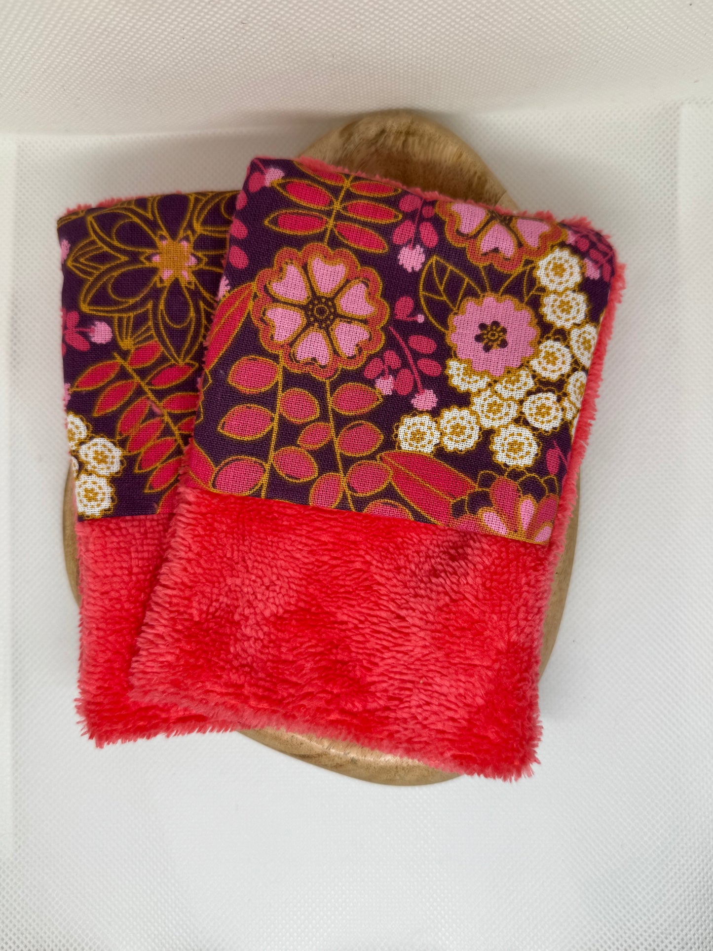 Lot de 2 débarbouillette coton & éponge bambou fait main – 13×9 cm