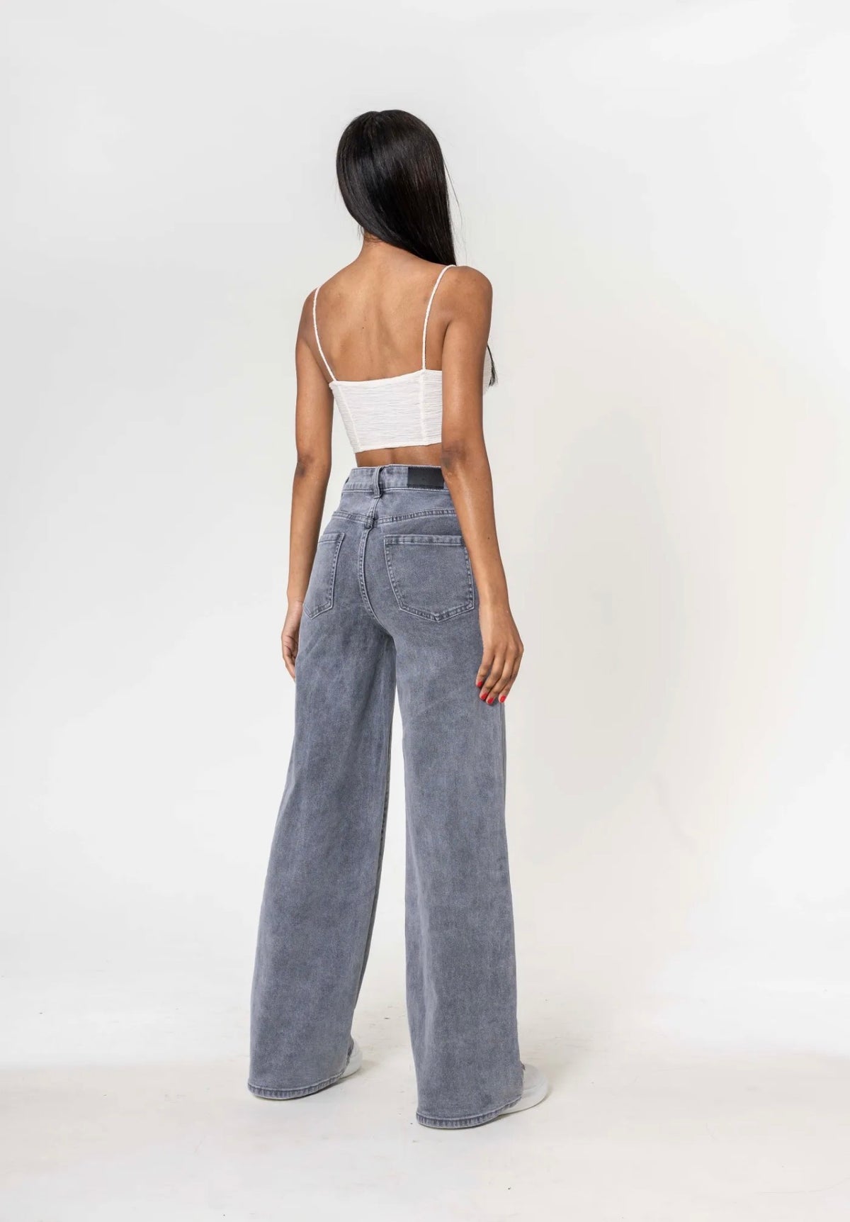 Jean Wide leg taille haute gris - Du 34 au 44 - Nina Carter