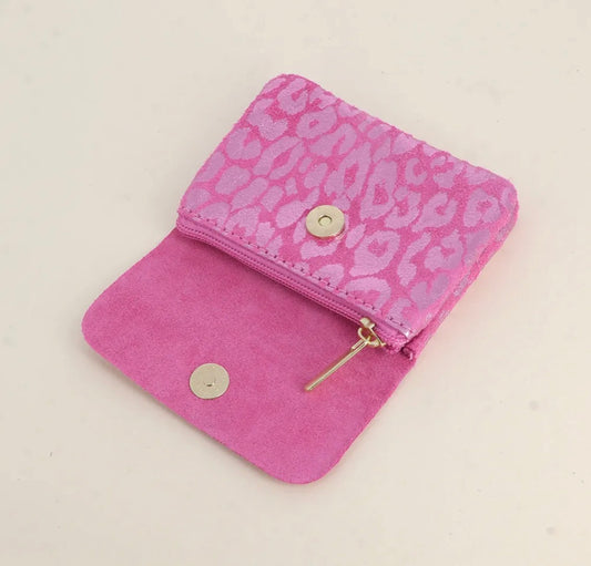 Petit porte monnaie Léopard rose