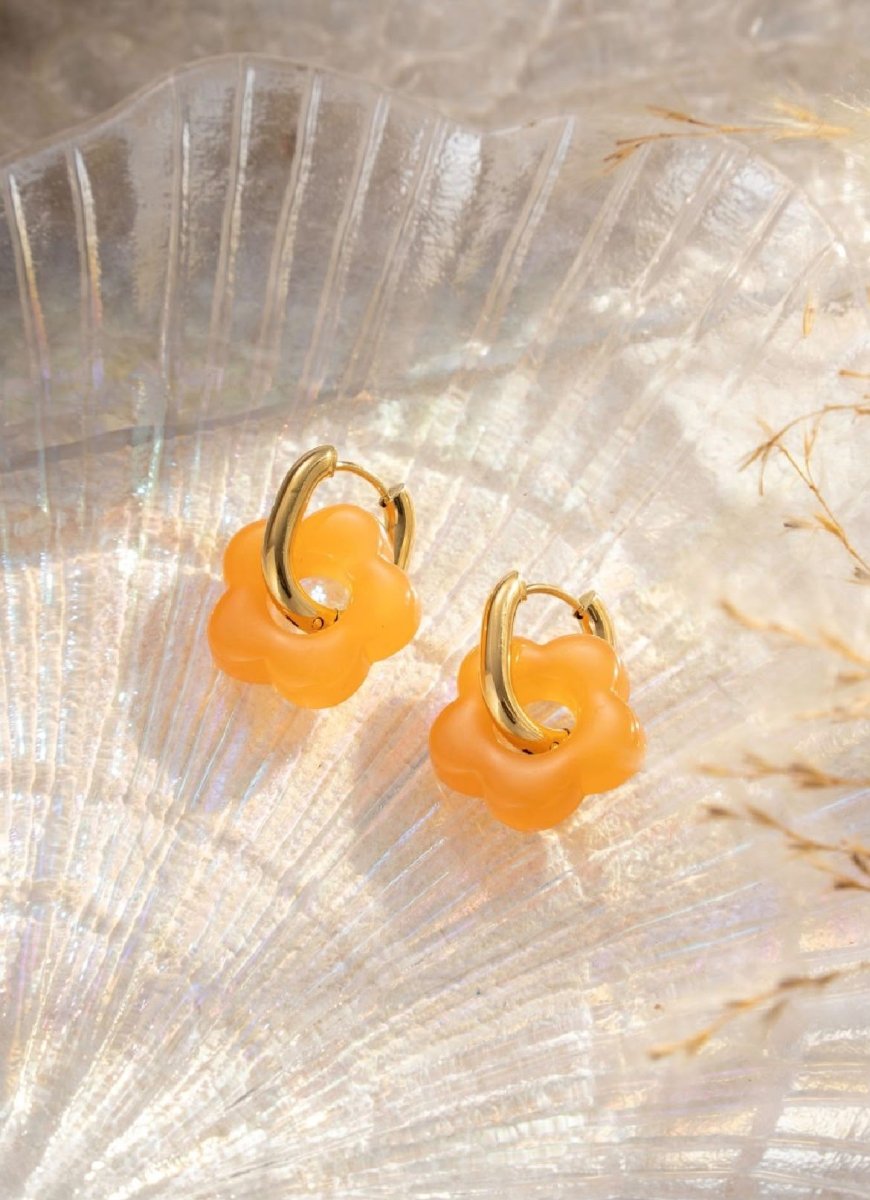 Boucles d’oreilles fleur jaune anneau doré - C MON DRESSING