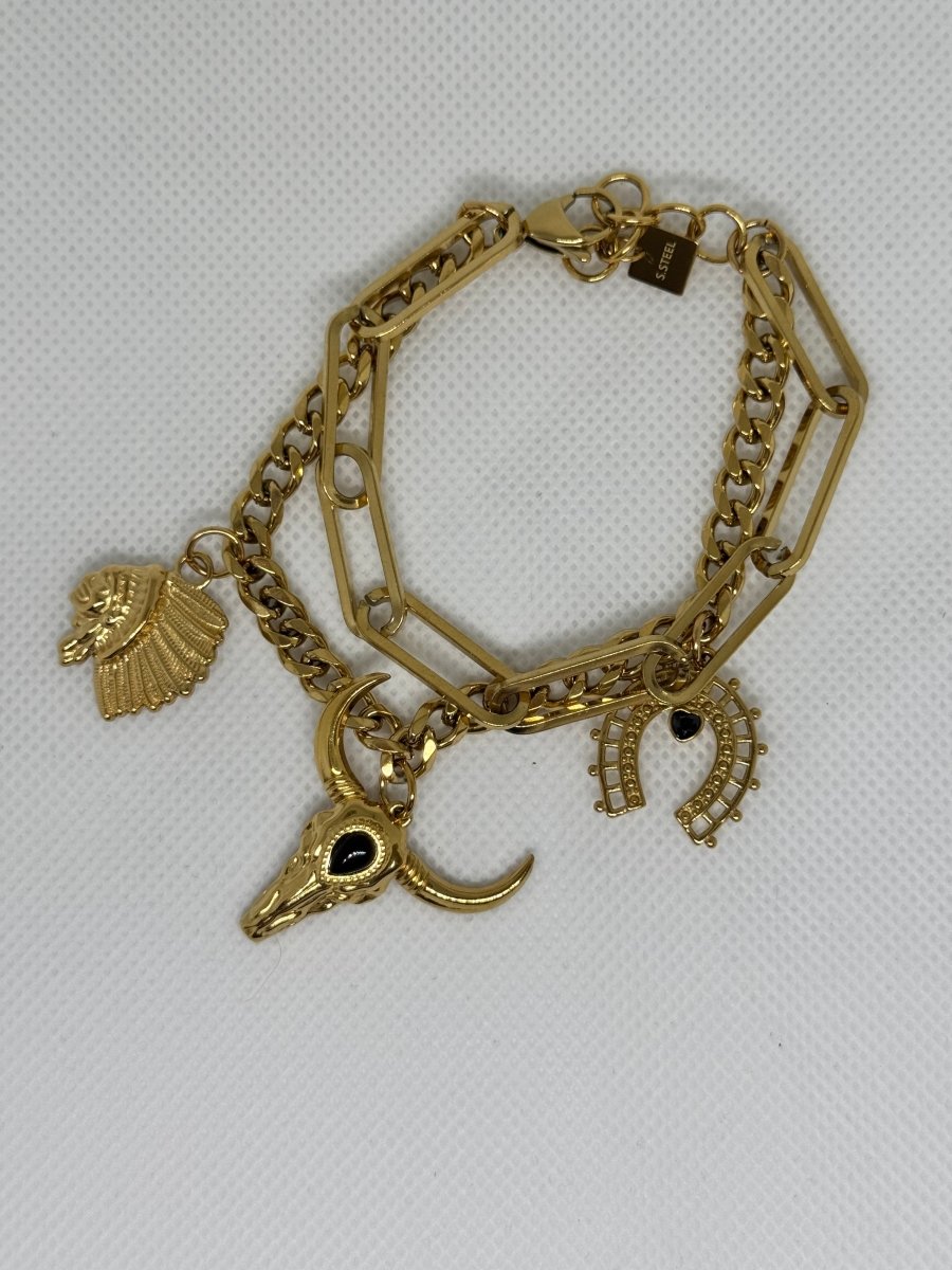 bracelet double chaines breloques buffle doré - C MON DRESSING