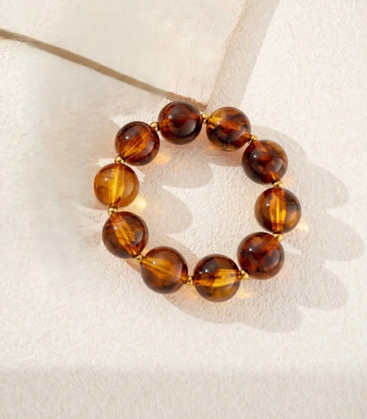 Bracelet élastique perles ambre résine marbrée - C MON DRESSING