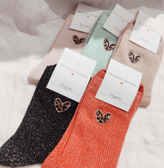 Chaussettes à paillettes coeurs léopard - TU 36/40 (5 couleurs) - C MON DRESSING