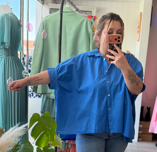 Blouse en coton oversize bleu royal - Taille unique 36-52
