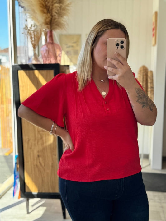 Chemisier fluide femme rouge, tailles S à L