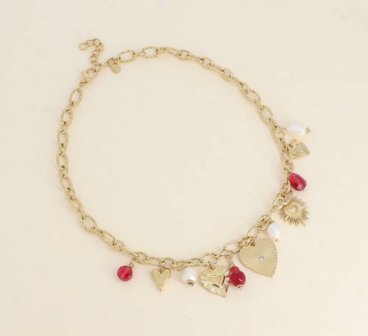 Collier cœur avec perle d’eau en acier inoxydable – 40 + 5 cm