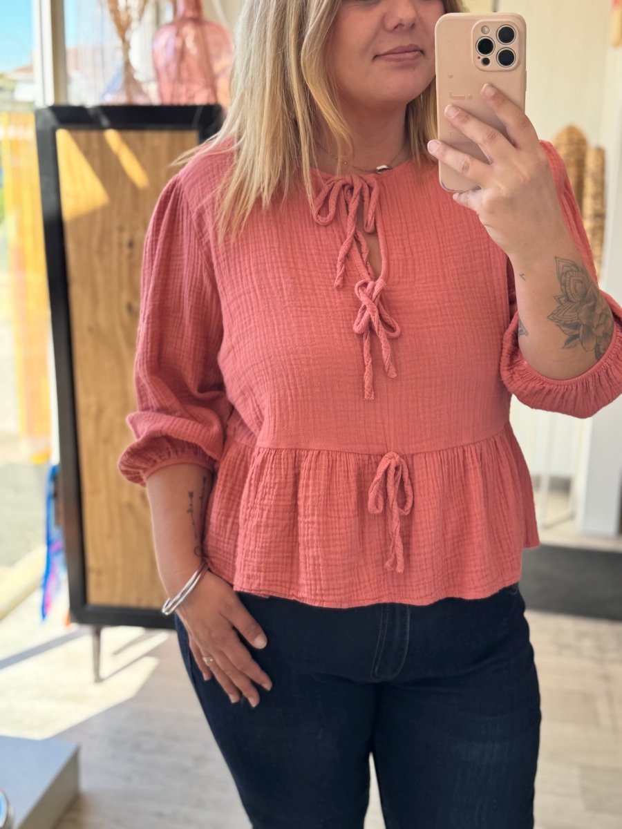 Haut en gaze de coton rose poudré – Taille unique 34 - 46 - C MON DRESSING