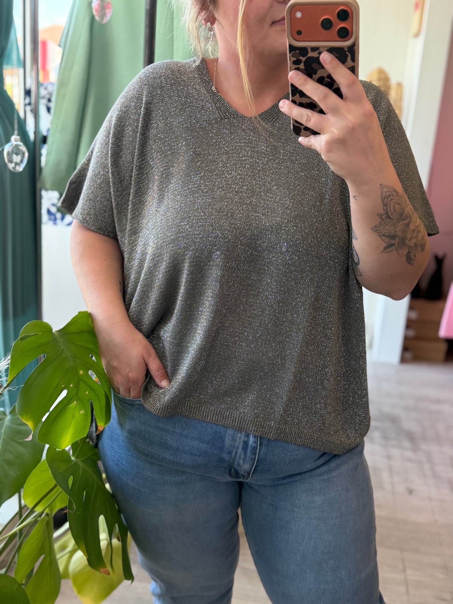 Tee-shirt en lurex kaki - Taille unique 36-48