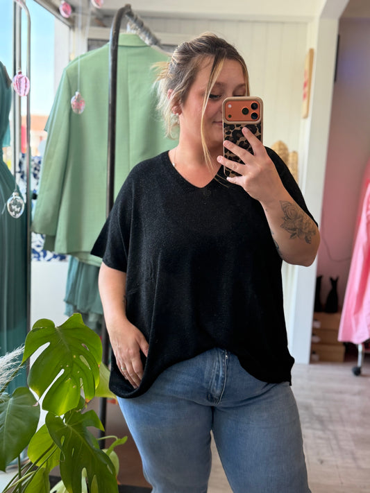 Tee-shirt en lurex noir - Taille unique 36-48