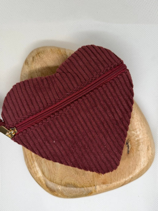 Pochette cœur “Amour” bordeaux – Velours côtelé - C MON DRESSING