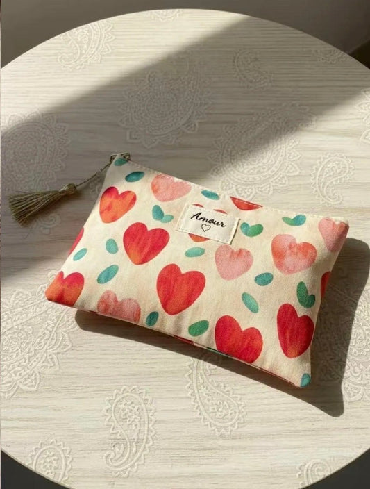 Pochette cœurs "Amour" rouge orange - 14x20 cm - C MON DRESSING