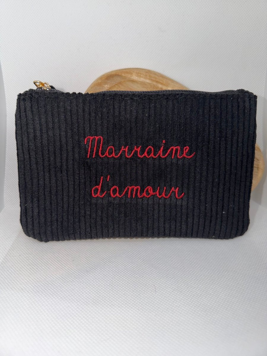 Pochette côtelé bleu marine “Marraine d'amour" – 10.5 × 17 cm - C MON DRESSING