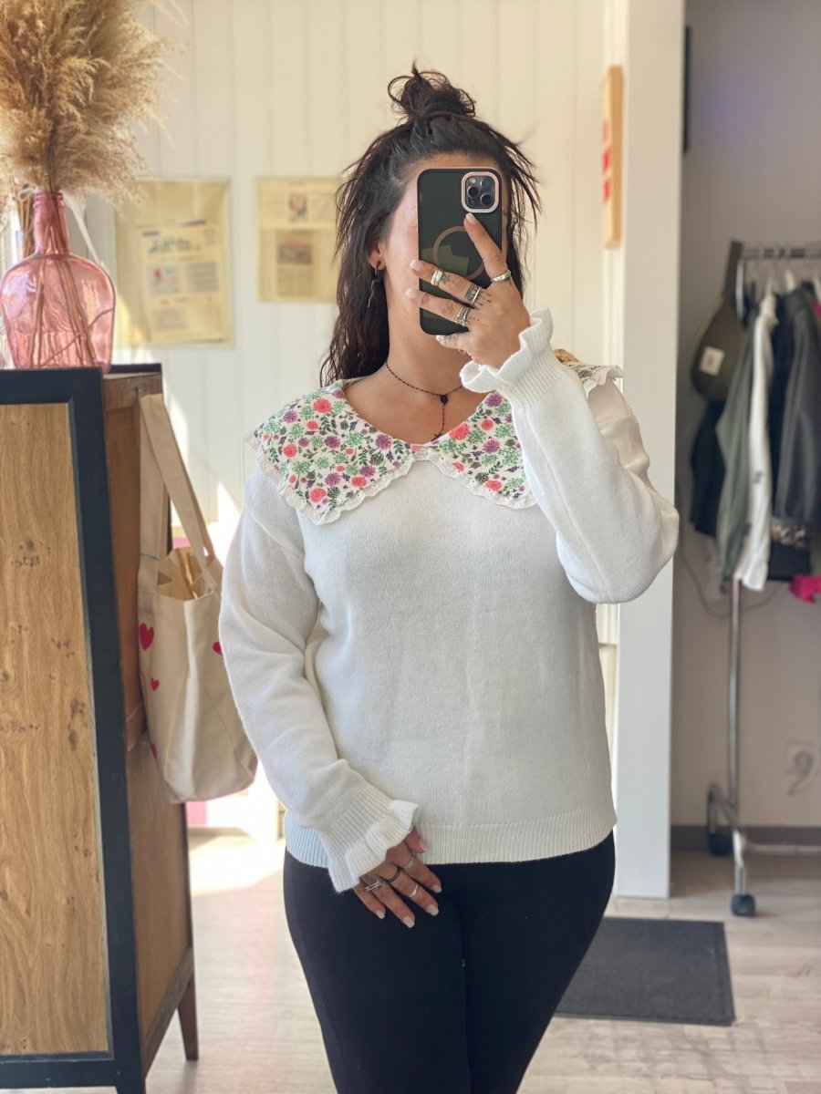 Pull blanc col Claudine –Taille unique 34/42 - C MON DRESSING