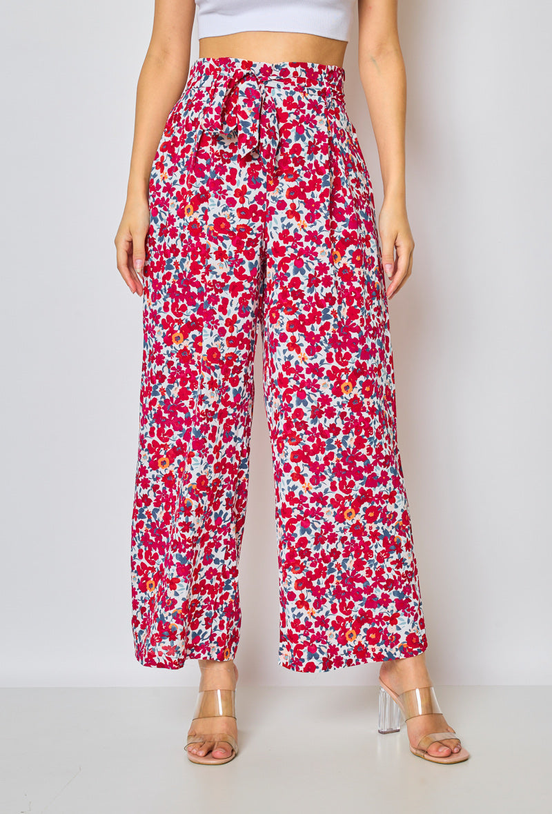 Pantalon fleuri rouge