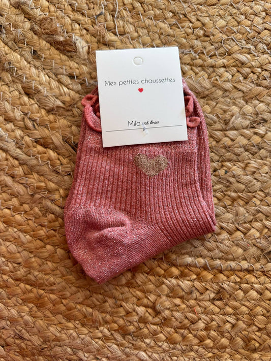 chaussette froufrou paillette coeur