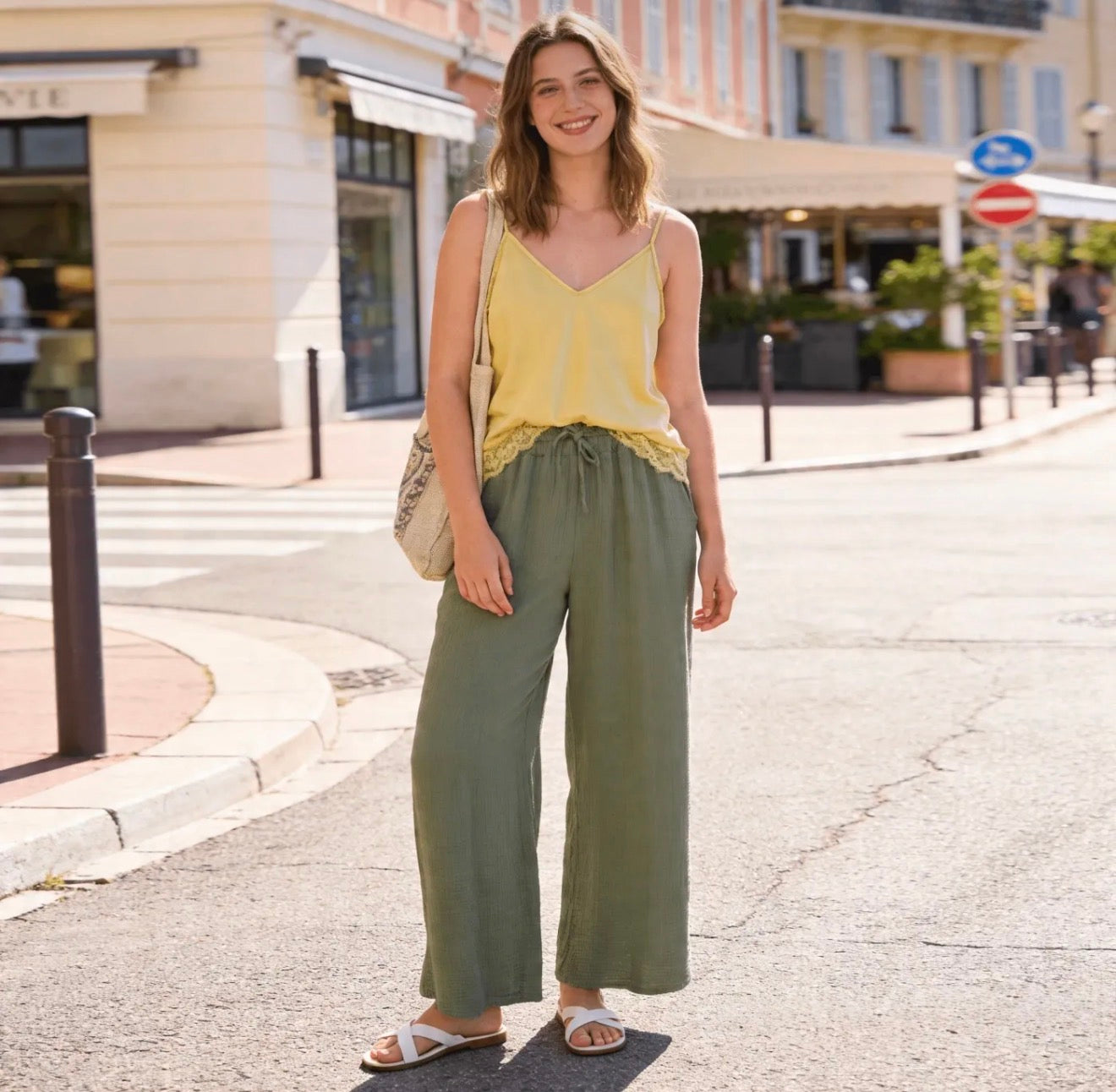 Pantalon en gaze de coton – Taille unique 36-46 (3 couleurs)