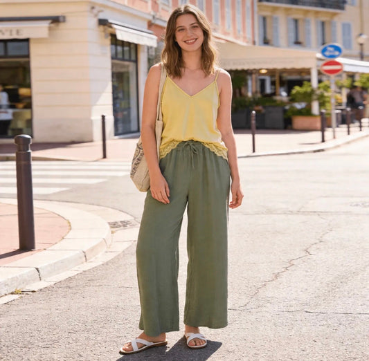 Pantalon en gaze de coton – Taille unique 36-46 (3 couleurs)