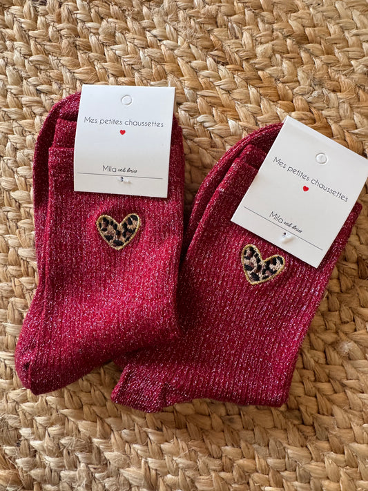 Chaussette coeur léopard