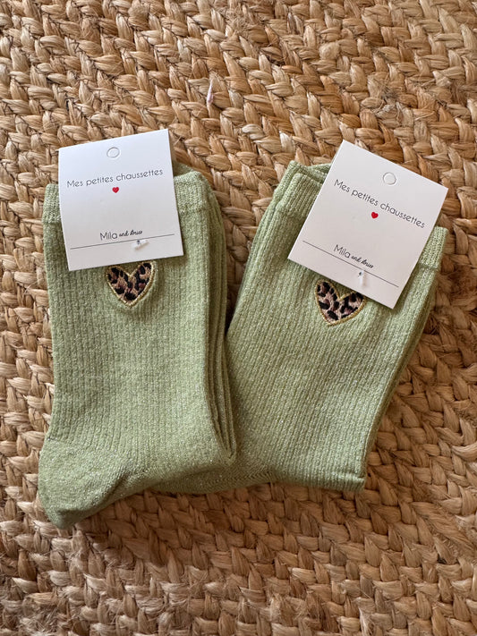Chaussette coeur léopard