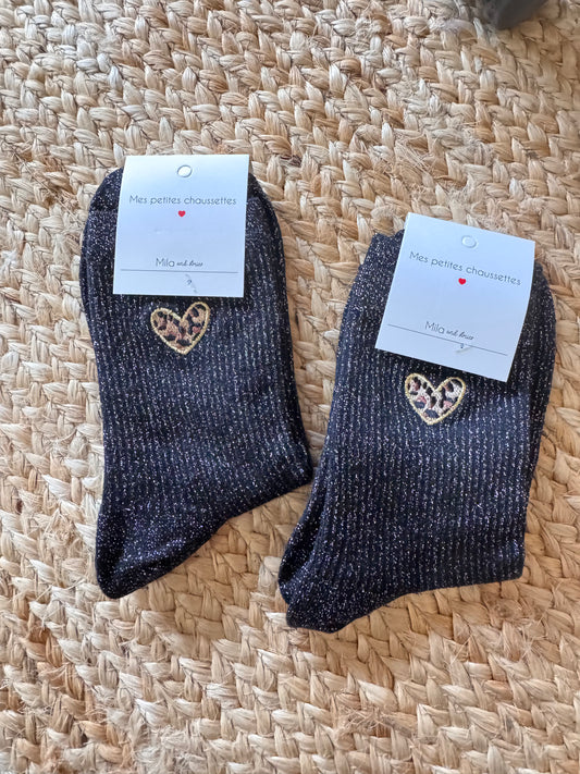 Chaussette coeur léopard