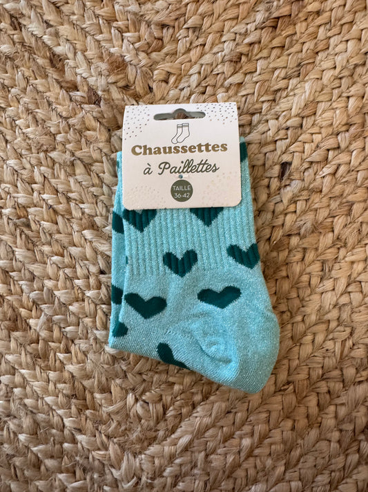 Chaussette à paillettes coeur