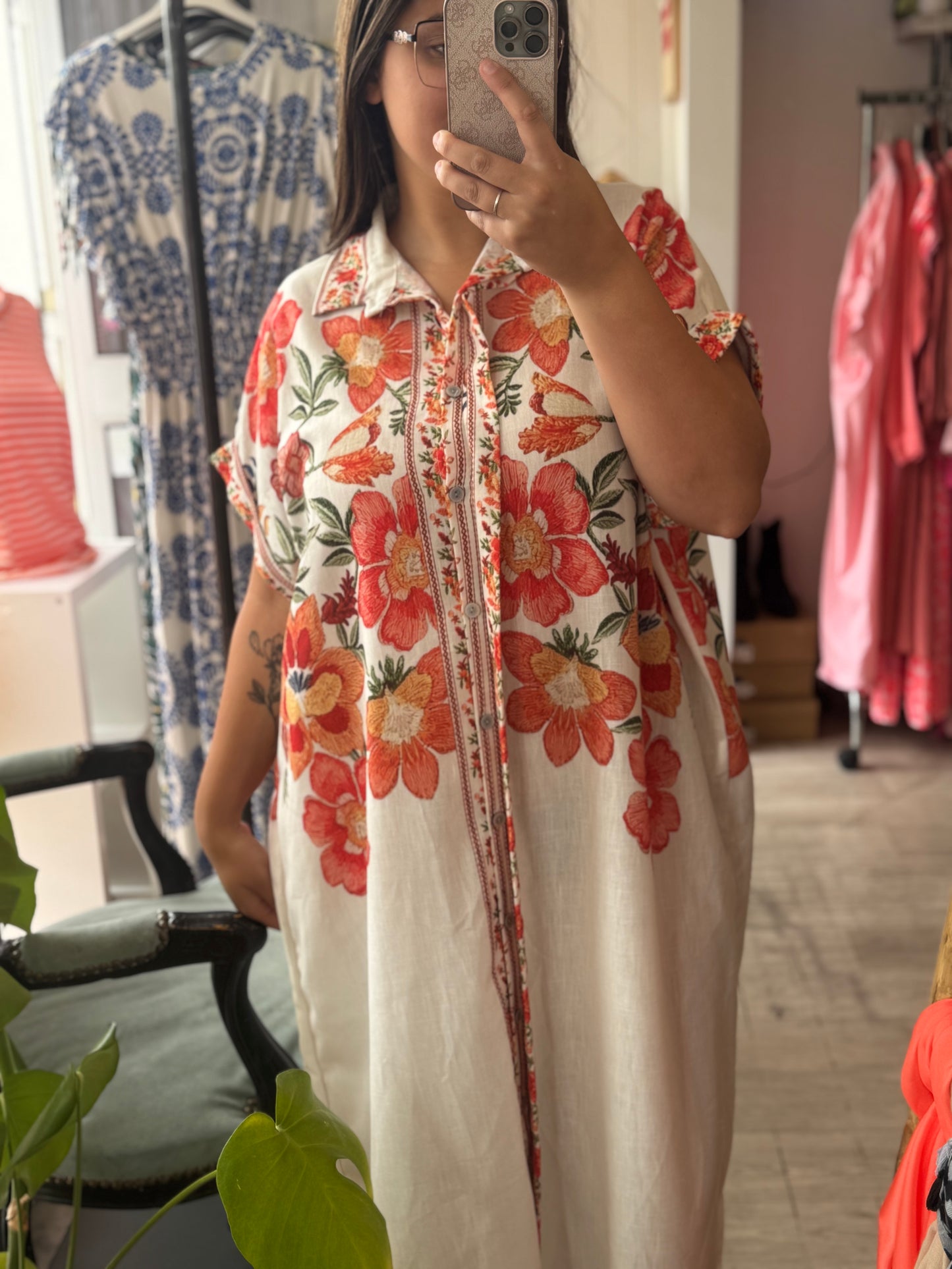 Robe chemise en lin - Taille unique 36-48
