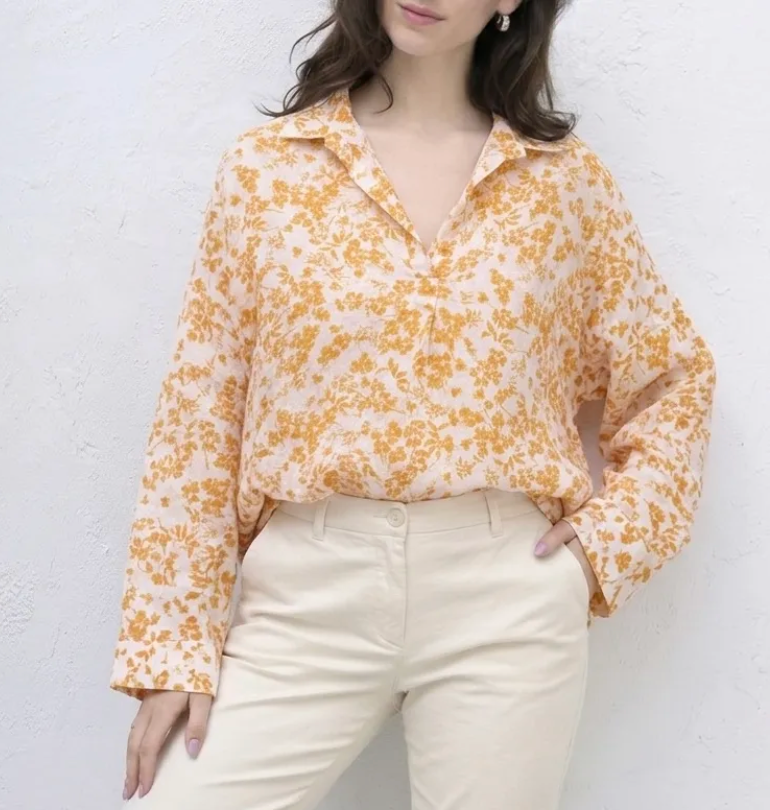 Blouse ample bohème imprimé floral orange - Taille Unique 36-48