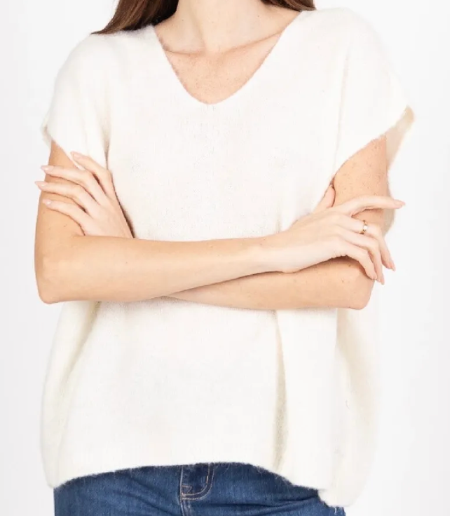 Pull col V sans manche en alpaga mélangé - Taille Unique 36-48 (6 couleurs)