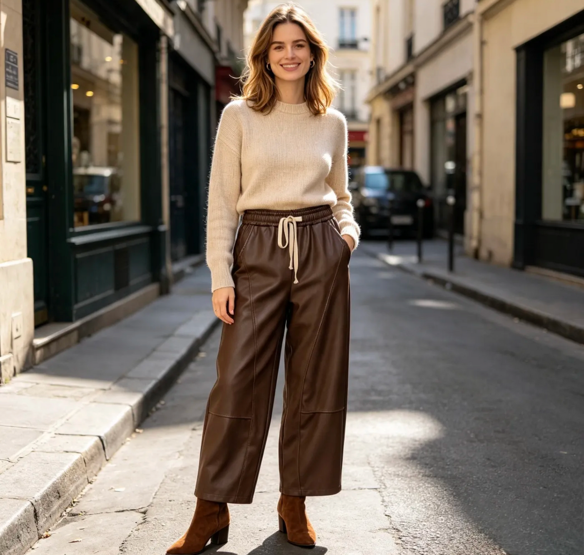 Pantalon large en similicuir – Taille unique 36 - 44 (2 couleurs)