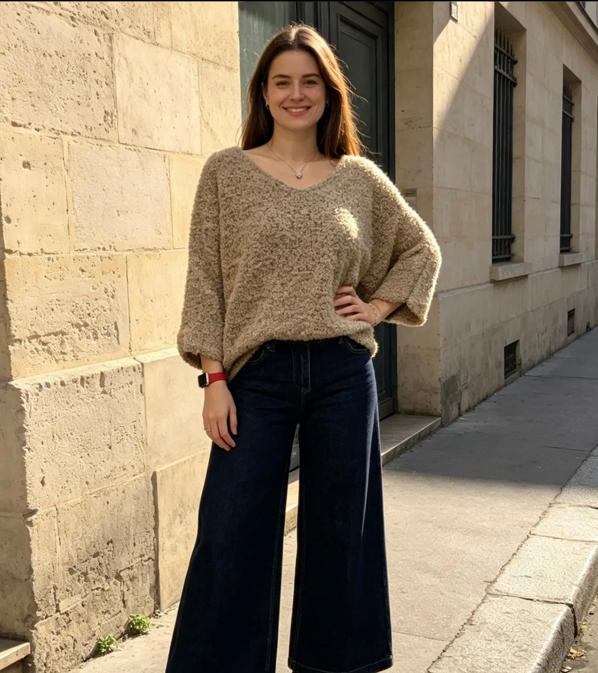 Pull manches 3/4 en bouclette oversize - Taille unique 36 au 46 (3 couleurs)