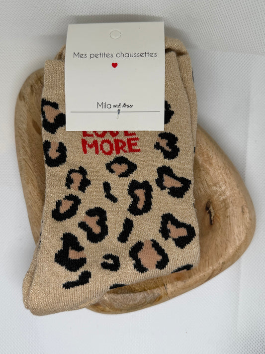 Chaussettes à paillettes léopard "Love More"- TU 36/40
